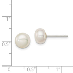 Sterling Silver White FW Cultured Pearl 7-8mm Button Earrings