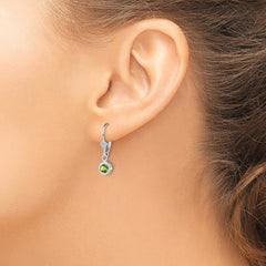 Sterling Silver Rhodium Plated 5mm Round Peridot Leverback Earrings