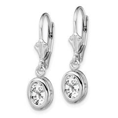 Sterling Silver Rhodium Plated 7x5mm Oval CZ Leverback Earrings