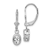 Sterling Silver Rhodium Plated 7x5mm Oval CZ Leverback Earrings