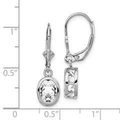 Sterling Silver Rhodium Plated 8x6mm Oval CZ Leverback Earrings
