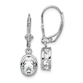 Sterling Silver Rhodium Plated 8x6mm Oval CZ Leverback Earrings
