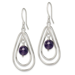Sterling Silver Polished Amethyst Teardrop Dangle Earrings - 2