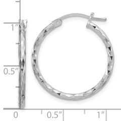 Sterling Silver Rhodium-plated 2mm Diamond Cut Hoop Earrings - 3