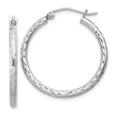 Sterling Silver Rhodium-plated 2mm Diamond Cut Hoop Earrings - 3