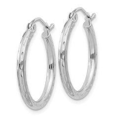 Sterling Silver Rhodium-plated 2mm Diamond Cut Hoop Earrings - 15