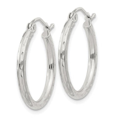 Sterling Silver 2mm Diamond Cut Hoop Earrings - 6