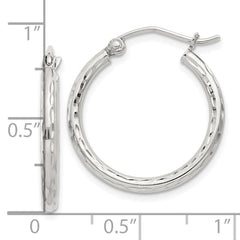 Sterling Silver 2mm Diamond Cut Hoop Earrings - 6