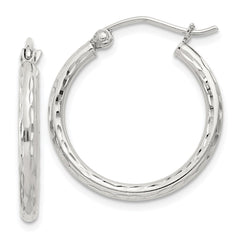 Sterling Silver 2mm Diamond Cut Hoop Earrings - 6
