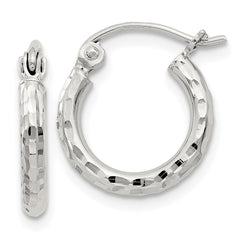 Sterling Silver 2mm Diamond Cut Hoop Earrings - 7