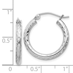 Sterling Silver Rhodium-plated 2.5mm Diamond-cut Hoop Earrings - 8