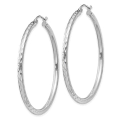 Sterling Silver Rhodium-plated 2.5mm Diamond-cut Hoop Earrings - 3