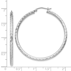 Sterling Silver Rhodium-plated 2.5mm Diamond-cut Hoop Earrings - 3