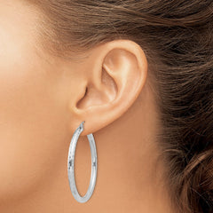 Sterling Silver Rhodium-plated 3.00mm Diamond-cut Hoop Earrings - 6
