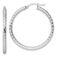 Sterling Silver Rhodium-plated 3.00mm Diamond-cut Hoop Earrings - 6