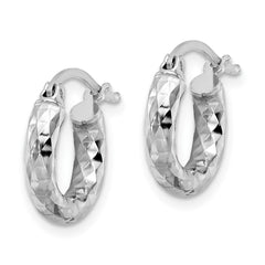 Sterling Silver Rhodium-plated 3.00mm Diamond-cut Hoop Earrings - 2