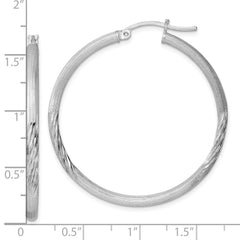 Sterling Silver Rhod-plated 2.5mm Polished/Satin Diamond-cut Hoop Earrings - 2