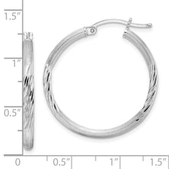 Sterling Silver Rhod-plated 2.5mm Polished/Satin Diamond-cut Hoop Earrings - 5