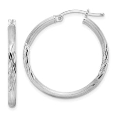 Sterling Silver Rhod-plated 2.5mm Polished/Satin Diamond-cut Hoop Earrings - 5