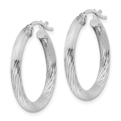 Sterling Silver Rhodium-plated 3mm Polished/Satin Diamond-cut Hoop Earrings - 5
