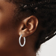 Sterling Silver Rhodium-plated 3mm Polished/Satin Diamond-cut Hoop Earrings - 5