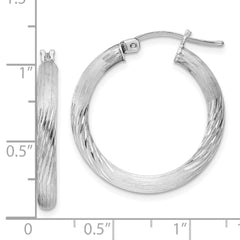 Sterling Silver Rhodium-plated 3mm Polished/Satin Diamond-cut Hoop Earrings - 5