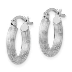 Sterling Silver Rhodium-plated 3mm Polished/Satin Diamond-cut Hoop Earrings - 6