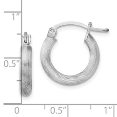 Sterling Silver Rhodium-plated 3mm Polished/Satin Diamond-cut Hoop Earrings - 6