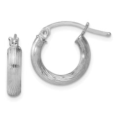 Sterling Silver Rhodium-plated 3mm Polished/Satin Diamond-cut Hoop Earrings - 7