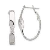 Sterling Silver Rhodium-plated Twisted Oval Omega Back Hoop Earrings