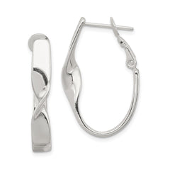 Sterling Silver Rhodium-plated Twisted Oval Omega Back Hoop Earrings
