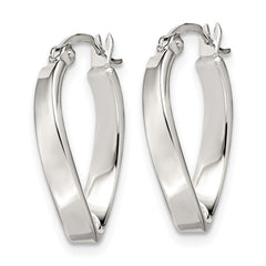 Sterling Silver Polished & Twisted Oval Hoop Earrings - 2
