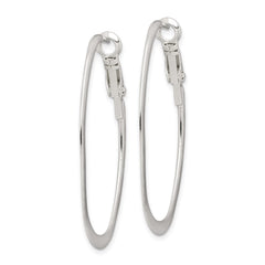 Sterling Silver Rhodium-plated 1.5mm Oval Omega Back Hoop Earrings - 2