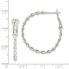 Sterling Silver Rhodium-plated Twisted Omega Back Hoop Earrings