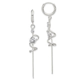 Sterling Silver Polished CZ Spiral & Chain Dangle Hinged Hoop Earrings