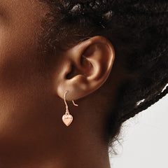 Sterling Silver Rose-tone Puffed Heart Dangle Shepherd Hook Earrings