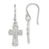 Sterling Silver Polished & Textured Cross Dangle Earrings - 2