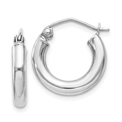 Sterling Silver Rhodium-plated 3mm Round Hoop Earrings - 5