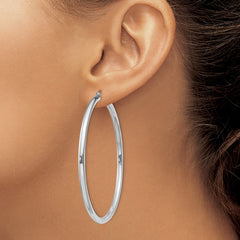Sterling Silver Rhodium-plated 3mm Round Hoop Earrings - 6
