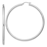 Sterling Silver Rhodium-plated 3mm Round Hoop Earrings - 12
