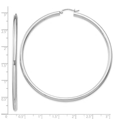 Sterling Silver Rhodium-plated 3mm Round Hoop Earrings - 10