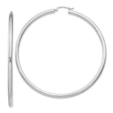 Sterling Silver Rhodium-plated 3mm Round Hoop Earrings - 10