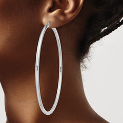 Sterling Silver Rhodium-plated 3mm Round Hoop Earrings - 13