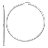 Sterling Silver Rhodium-plated 3mm Round Hoop Earrings - 13