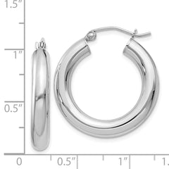 Sterling Silver Rhodium-plated 4mm Round Hoop Earrings - 9