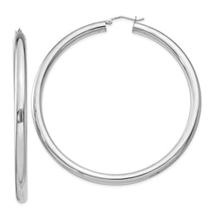 Sterling Silver Rhodium-plated 4mm Round Hoop Earrings - 11