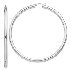Sterling Silver Rhodium-plated 4mm Round Hoop Earrings - 8
