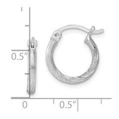 Sterling Silver Rhodium-plated 2mm Polished/Satin Diamond-cut Hoop Earrings - 4