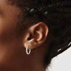 Sterling Silver 2mm Polished/Satin D/C Hoop Earrings - 12