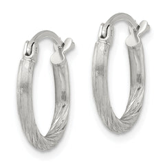 Sterling Silver 2mm Polished/Satin D/C Hoop Earrings - 13